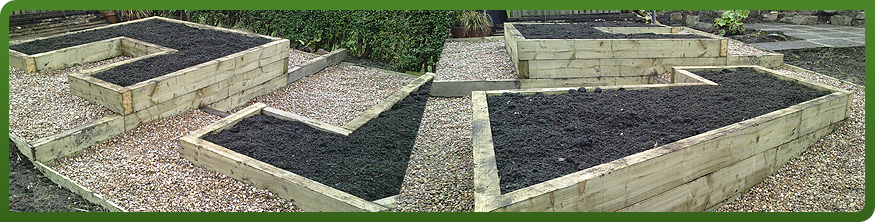 Railway sleeper raised planting beds and retainers, Sheffield