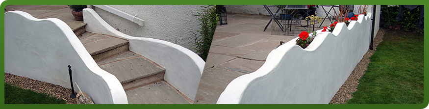 Rendered, curved garden wall, Nether Edge, Sheffield